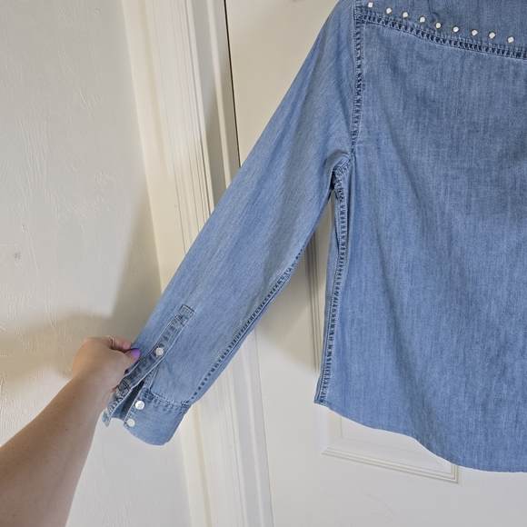 Embellished Denim Snap Frint Womens Long Sleeve Shirt 10 - Picture 4 of 9